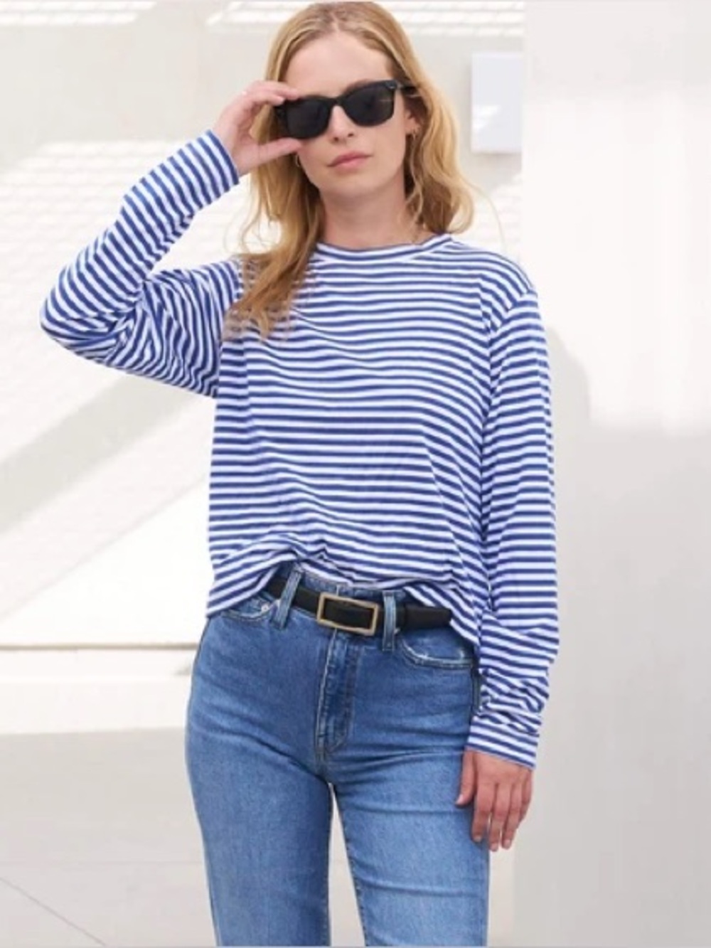 AYR ‘The Slushy’ blue striped long sleeve tee, size large